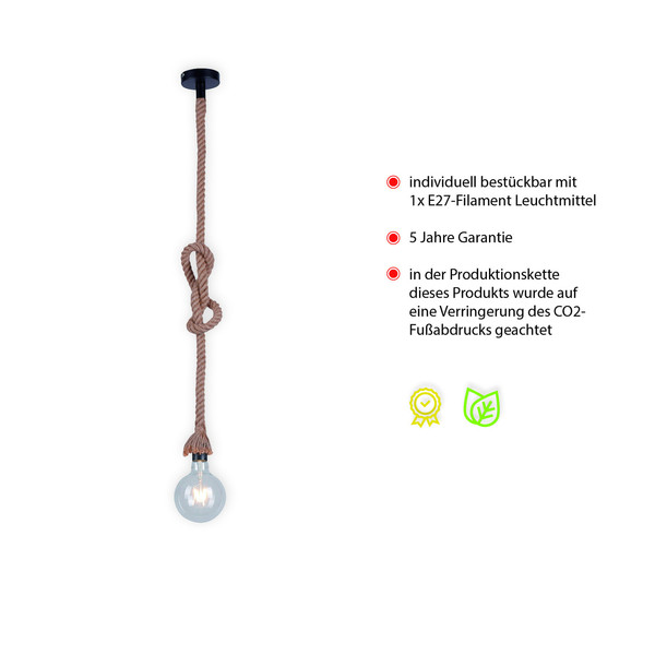 JUST LIGHT ROPE Pendelleuchte E27 max. 15W schwarz 15481-18