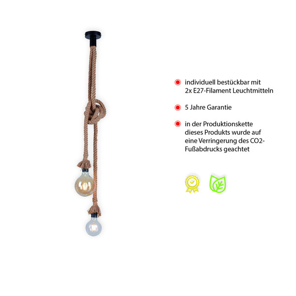 JUST LIGHT ROPE Pendelleuchte E27 max. 15W 2-fach schwarz 15482-18