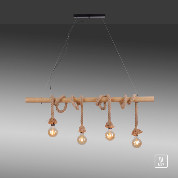JUST LIGHT ROPE Pendelleuchte E27 max. 15W 4-fach schwarz 15483-18