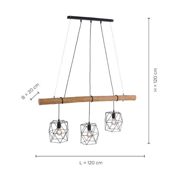 JUST LIGHT EDGAR Pendelleuchte E27 max.180W 3-fach schwarz 15503-18