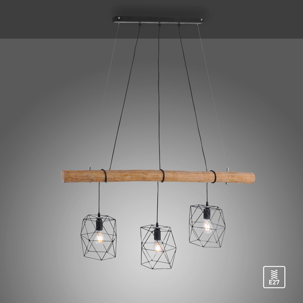 JUST LIGHT EDGAR Pendelleuchte E27 max.180W 3-fach schwarz 15503-18