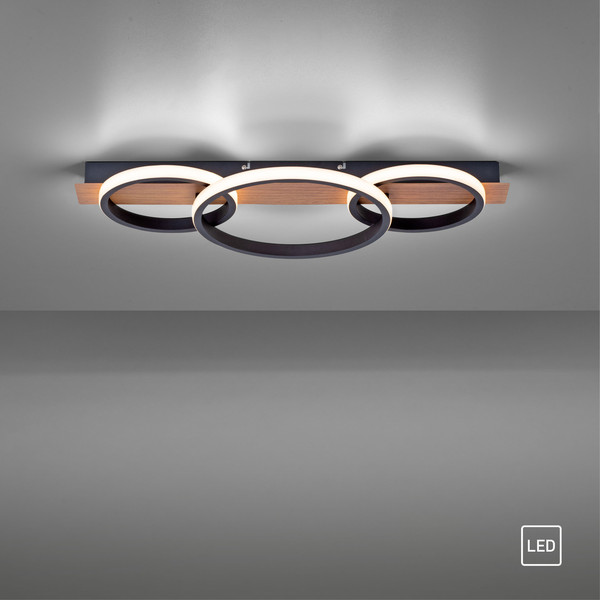 JUST LIGHT TROOPER LED Deckenleuchte Warmweiss 37W Holzdekor 15616-78