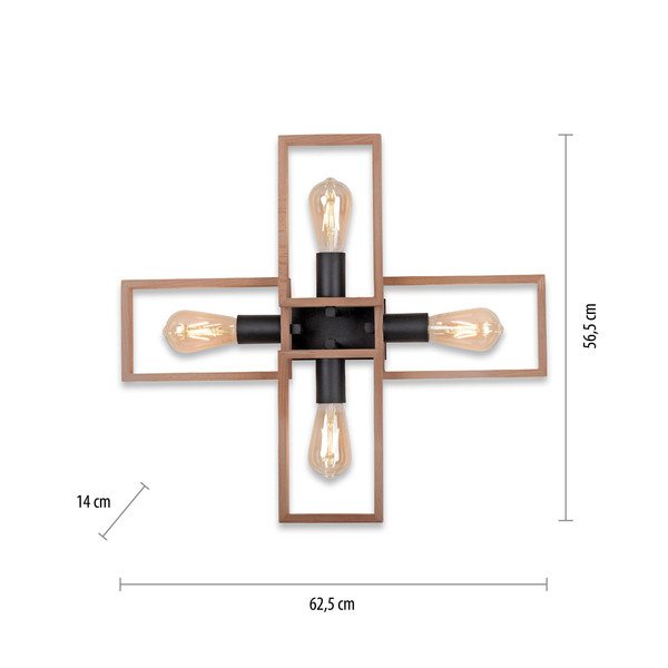 JUST LIGHT FRANKY Deckenleuchte E27 max. 60W 4-fach schwarz 15656-18