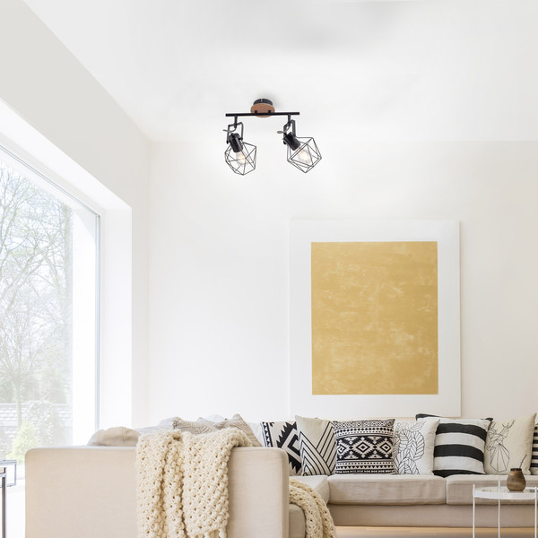 JUST LIGHT JARO Wand- und Deckenleuchte E27 max. 60W 2-fach Holz-natur 15672-78
