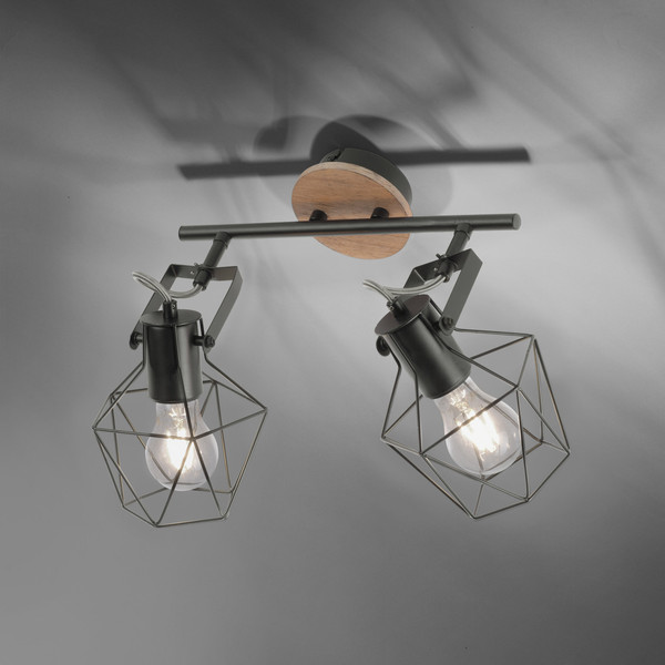 JUST LIGHT JARO Wand- und Deckenleuchte E27 max. 60W 2-fach Holz-natur 15672-78