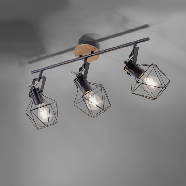 JUST LIGHT JARO Wand- und Deckenleuchte E27 max. 60W 3-fach Holz-natur 15673-78