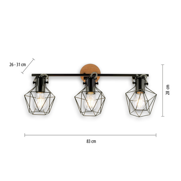 JUST LIGHT JARO Wand- und Deckenleuchte E27 max. 60W 3-fach Holz-natur 15673-78