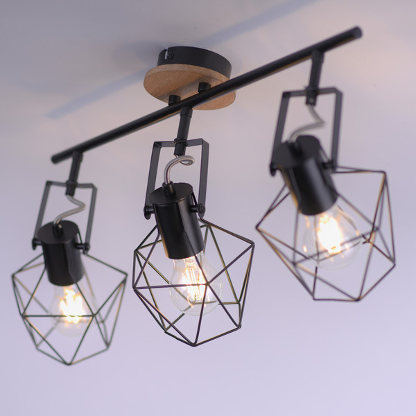 JUST LIGHT JARO Wand- und Deckenleuchte E27 max. 60W 3-fach Holz-natur 15673-78