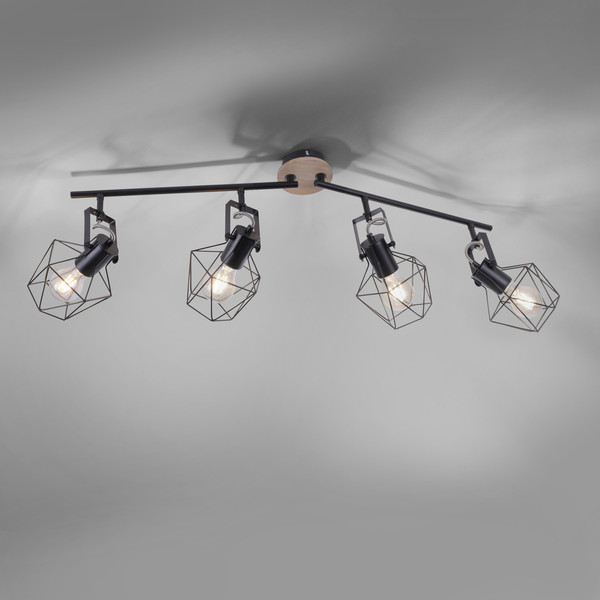 JUST LIGHT JARO Deckenleuchte E27 max. 60W 4-fach Holz-natur 15674-78