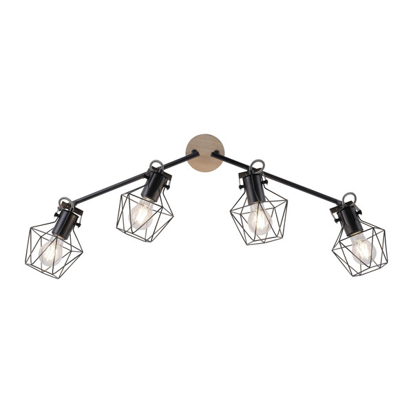 JUST LIGHT JARO Deckenleuchte E27 max. 60W 4-fach Holz-natur 15674-78