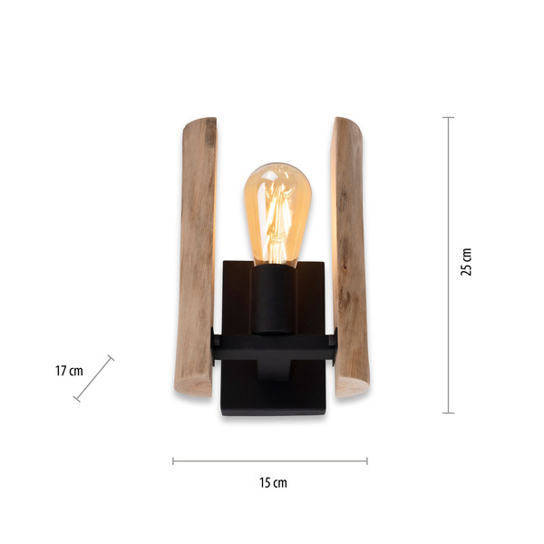 JUST LIGHT LOG Wandleuchte E27 max. 10W Holz-natur 15701-79
