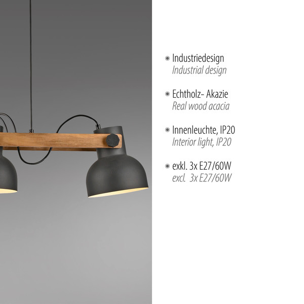 JUST LIGHT CUP 2.0 Pendelleuchte E27 max. 60W 3-fach schwarz 15743-18