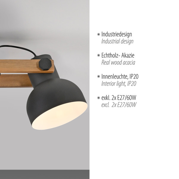 JUST LIGHT CUP 2.0 Deckenleuchte E27 max. 60W 2-fach schwarz 15744-18