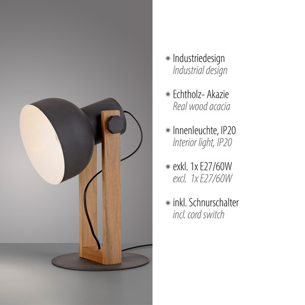 JUST LIGHT CUP 2.0 Tischleuchte E27 max. 60W schwarz 15746-18