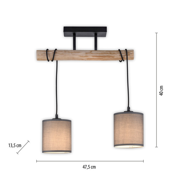 JUST LIGHT GERDA TRIBU Deckenleuchte E27 max. 10W 2-fach taupe 15782-29