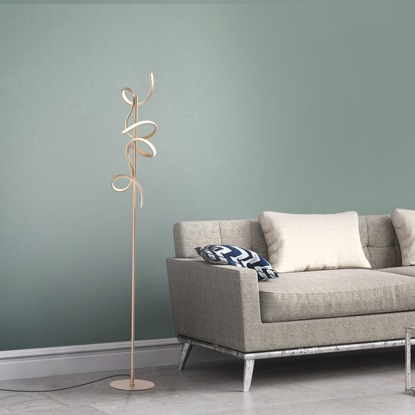 JUST LIGHT CURLS LED Stehleuchte Warmweiss Dimmbar 22W 2-fach messingmatt 19031-60