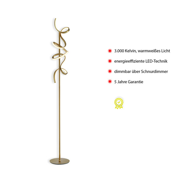 JUST LIGHT CURLS LED Stehleuchte Warmweiss Dimmbar 22W 2-fach messingmatt 19031-60