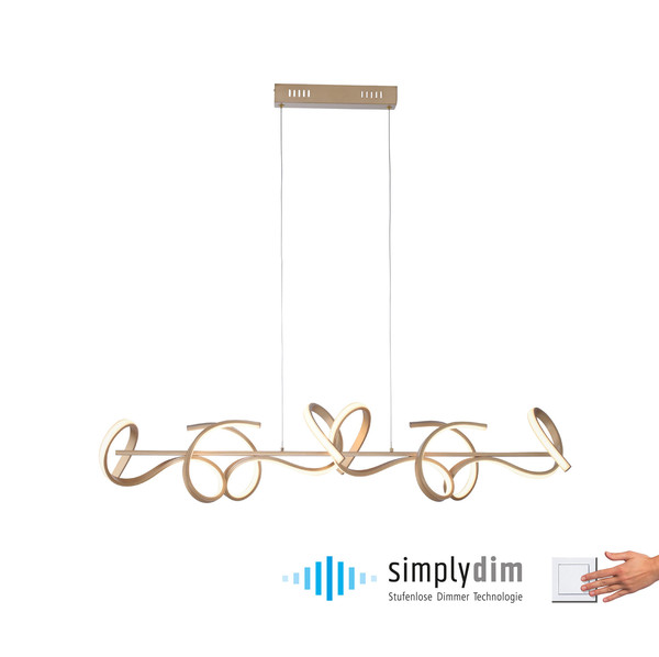 JUST LIGHT CURLS LED Pendelleuchte Warmweiss Dimmbar 40,8W 4-fach messingmatt 19033-60