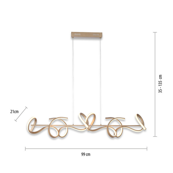JUST LIGHT CURLS LED Pendelleuchte Warmweiss Dimmbar 40,8W 4-fach messingmatt 19033-60
