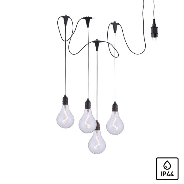 JUST LIGHT ENNI LED Lichterkette Warmweiss 4-fach Schwarz/Transparent IP44 19094-18