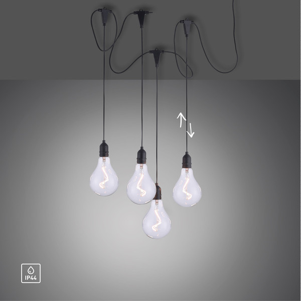 JUST LIGHT ENNI LED Lichterkette Warmweiss 4-fach Schwarz/Transparent IP44 19094-18