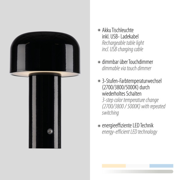 JUST LIGHT AGNES LED AKKU-Tischleuchte CCT Dimmbar 1W schwarz 19190-18