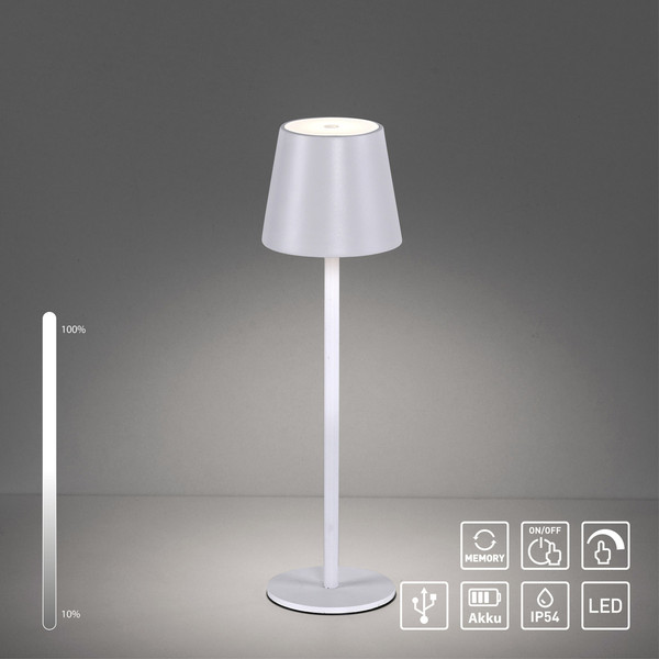 JUST LIGHT EURIA LED AKKU-Tischleuchte Warmweiss Dimmbar 2,5W weiss IP54 19250-16