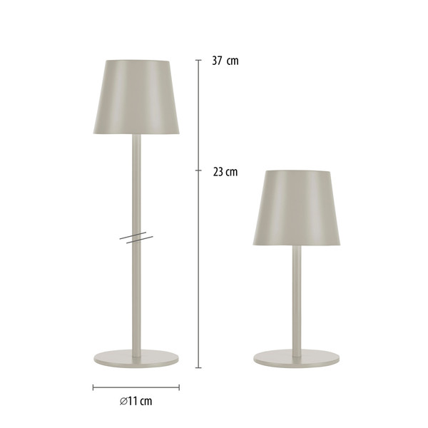 JUST LIGHT EURIA LED AKKU-Tischleuchte Warmweiss Dimmbar 2,5W greige IP54 19250-40