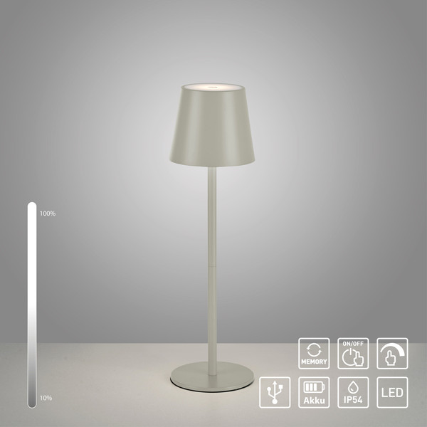 JUST LIGHT EURIA LED AKKU-Tischleuchte Warmweiss Dimmbar 2,5W greige IP54 19250-40