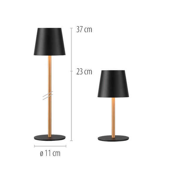 JUST LIGHT EURIA LED AKKU-Tischleuchte Warmweiss Dimmbar 2,5W schwarz/messing IP54 19250-68