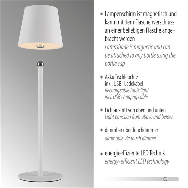 JUST LIGHT BOTERIA LED AKKU-Tischleuchte Warmweiss Dimmbar 2,5W weiss IP54 19251-16