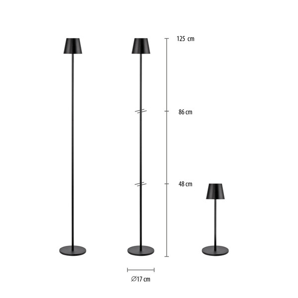 JUST LIGHT EURIA LED AKKU-Stehleuchte Warmweiss Dimmbar 2,5W schwarz IP54 19252-18