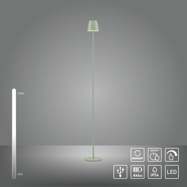JUST LIGHT EURIA LED AKKU-Stehleuchte Warmweiss Dimmbar 2,5W grün IP54 19252-43