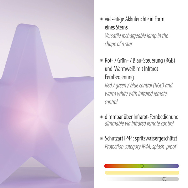 JUST LIGHT AKKU STAR LED AKKU-Leuchte CCT Dimmbar 2W weiss IP44 19291-16