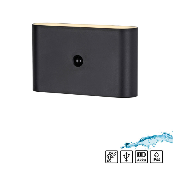 JUST LIGHT AKKU ZIDDY LED AKKU-Wandleuchte Warmweiss 3W 2-fach schwarz IP44 19475-18