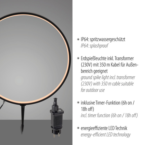 JUST LIGHT ZIRKULU LED Erdspießleuchte Warmweiss 3,1W schwarz IP65 19511-18