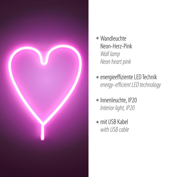 JUST LIGHT NEON-HERZ LED Neon-LED-Bild pink 7W pink 85020-87