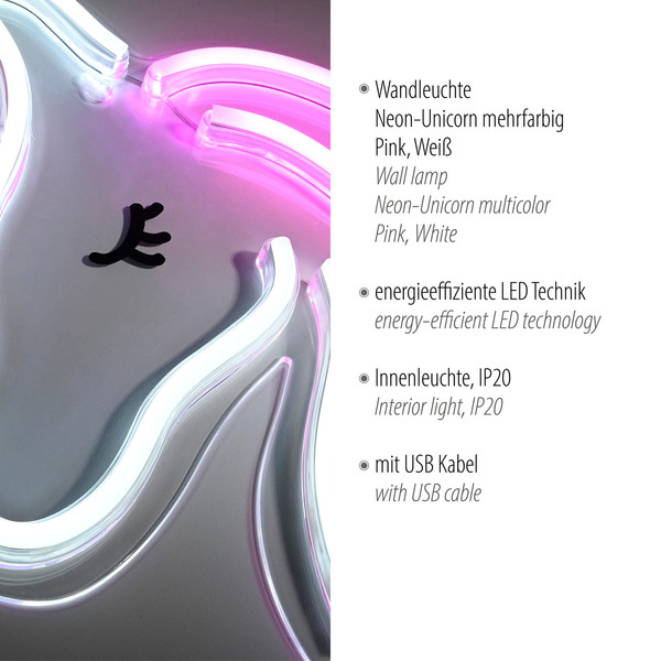 JUST LIGHT NEON-UNICORN LED Neon-LED-Bild Pink,weiss 6,5W multicolor 85025-70