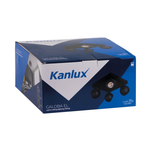 Kanlux Wand-Deckenleuchte GALOBA GU10 Schwarz 4x 33679