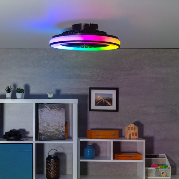 Kanlux LED Deckenleuchte mit Ventilator Plave 48W RGB + CCT 3000-6500K Fernbedienung Schwarz Weiß Ø48,5cm 38034