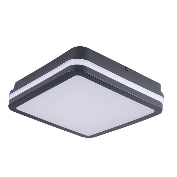Kanlux LED Deckenleuchte Beno eckig 18W einstellbar CCT warm-/neutralweiss 3000K/3500K/4000K Bewegungsmelder IP65 Graphit 22x22cm 38788