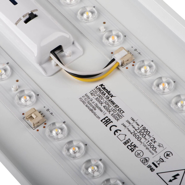 Kanlux LED Langfeldleuchte Lincea 24W einstellbar CCT warm-/neutral-/tageslichtweiss 3000K/4000K/6500K Weiß Stahl 70x17cm 38795