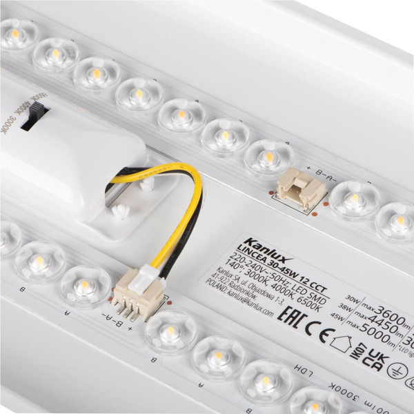 Kanlux LED Langfeldleuchte Lincea 45W einstellbar CCT warm-/neutral-/tageslichtweiss 3000K/4000K/6500K Weiß Stahl 120x17cm 38796