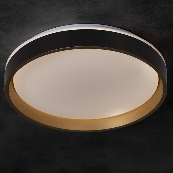 Kanlux LED Deckenleuchte Soln 25W CCT warm-/tageslichtweiss 2700-6500K 90Ra dimmbar Fernbedienung Schwarz Gold Metall Ø38cm 39111