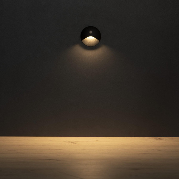 Kanlux LED Wandeinbauleuchte Exin 2,5W warmweiss 3000K Bewegungsmelder IP65 Schwarz Aluminium Ø8cm 39124
