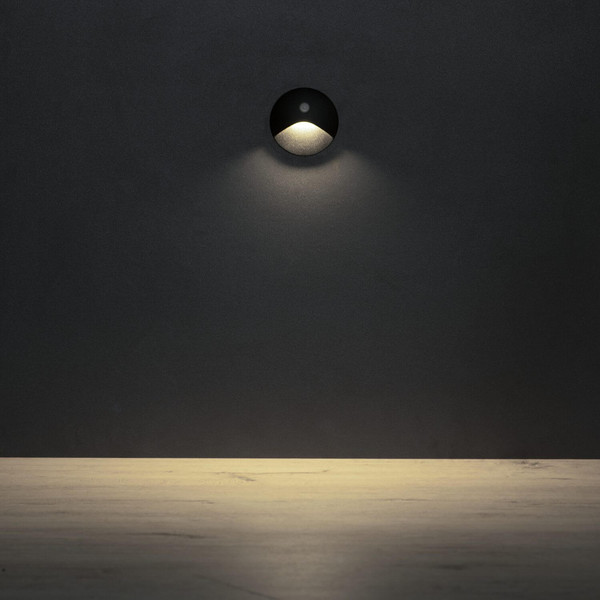 Kanlux LED Wandeinbauleuchte Exin 2,5W neutralweiss 4000K Bewegungsmelder IP65 Schwarz Aluminium Ø8cm 39136