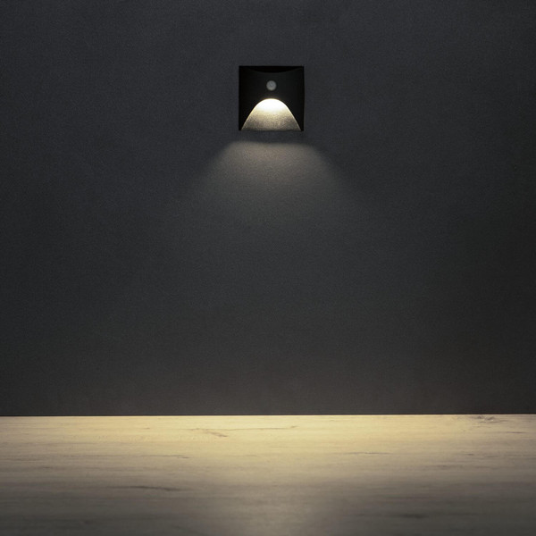 Kanlux LED Wandeinbauleuchte Exin 2,5W neutralweiss 4000K Bewegungsmelder IP65 Schwarz Aluminium 39142
