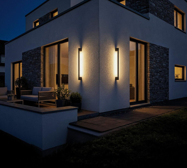 Kanlux LED Außenwandleuchte Yalte 8,5W CCT warm-/neutral-/tageslichtweiss 3000K/4000K/6500K IP54 Doppelmontage Schwarz Aluminium 93cm 45872