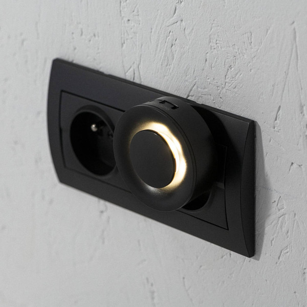Kanlux LED Nachtlicht Ribi 0,3W warmweiss 2700K Bewegungsmelder Schwarz Ø6cm 46381