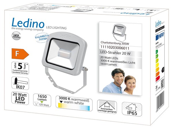 Ledino LED-Strahler Charlottenburg Flutlicht 20SW, 20W, 3000K, silber warmweiss